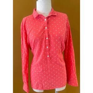 LOFT The Softened Shirt Top Women's XL Orange Long Sleeve Collared Half Button
